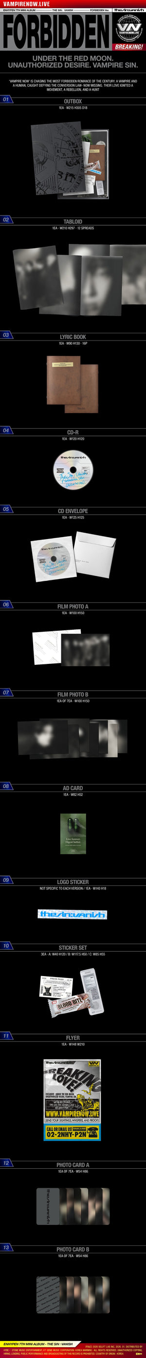 ENHYPEN - 7e mini-album THE SIN : VANISH (FORBIDDEN Ver. / AFTERLIGHT Ver. / STORM Ver.) Random